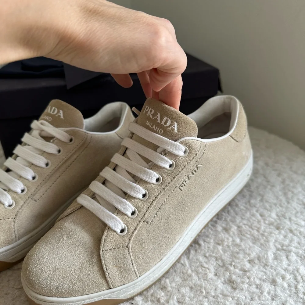 Prada  Beige Suede Sneakers. Size 38 - Picture 3 of 9